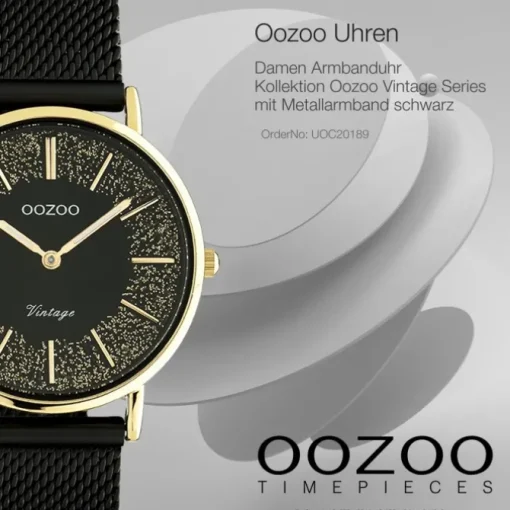 Oozoo Damen Armbanduhr Vintage Series Analog Metall Mesh schwarz UOC20189