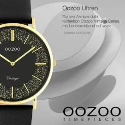 Oozoo Damen Armbanduhr Vintage Series Analog Leder schwarz UOC20186