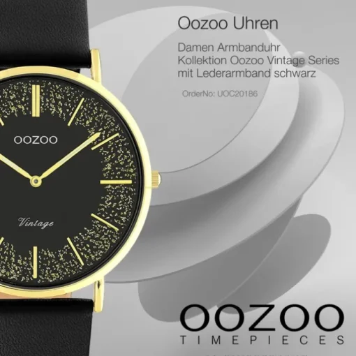 Oozoo Damen Armbanduhr Vintage Series Analog Leder schwarz UOC20186