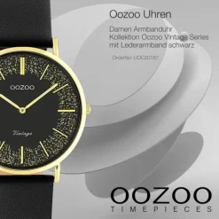 Oozoo Damen Armbanduhr Vintage Series Analog Leder schwarz UOC20187