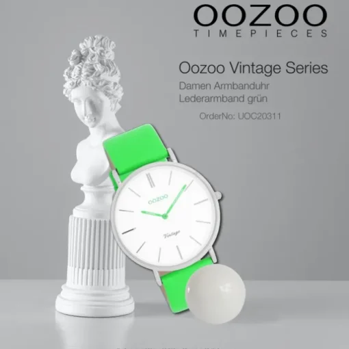 Oozoo Damen Armbanduhr Vintage Analog Leder grün UOC20311