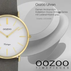 Oozoo Damen Armbanduhr Vintage Analog Leder grau UOC20088
