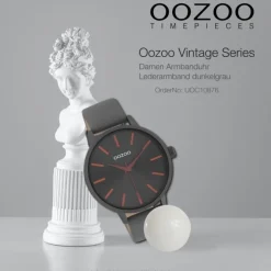 Oozoo Damen Armbanduhr Vintage Analog Leder dunkelgrau UOC10876