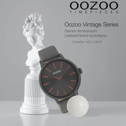 Oozoo Damen Armbanduhr Vintage Analog Leder dunkelgrau UOC10876
