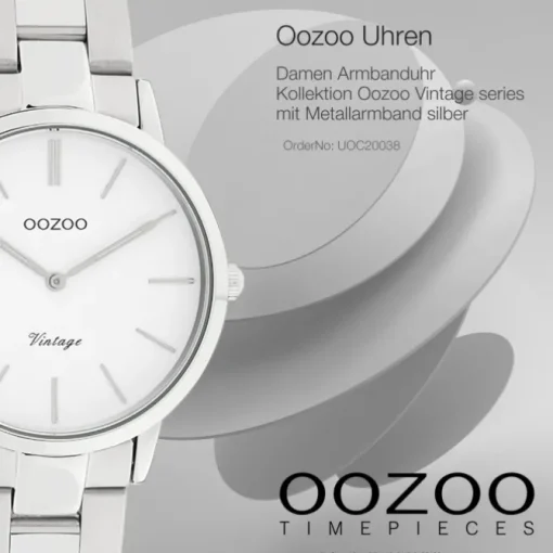 Oozoo Damen Armbanduhr Vintage Series Analog Metall silber UOC20038