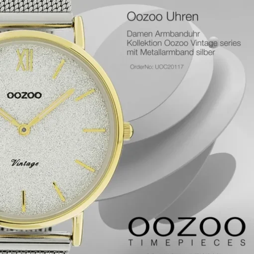 Oozoo Damen Armbanduhr Vintage Series Analog Metall silber UOC20117