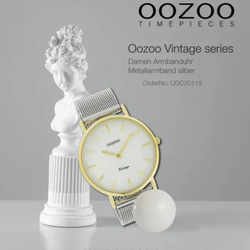 Oozoo Damen Armbanduhr Vintage Series Analog Metall silber UOC20119