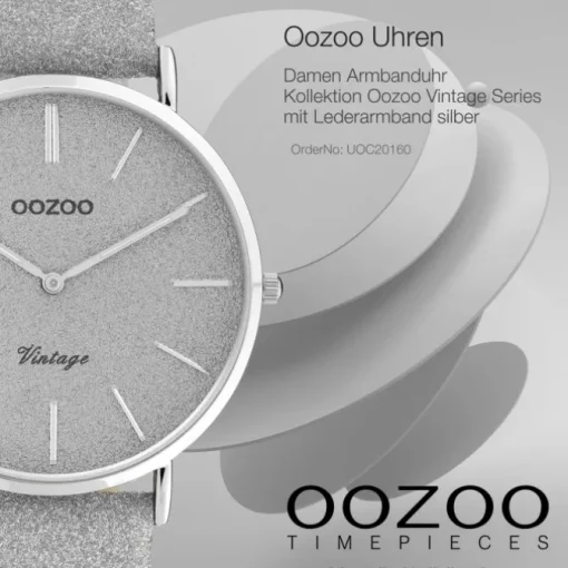 Oozoo Damen Armbanduhr Vintage Series Analog Leder silber UOC20160