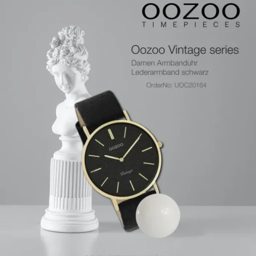 Oozoo Damen Armbanduhr Vintage Series Analog Leder schwarz UOC20164
