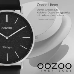 Oozoo Damen Armbanduhr Vintage Series Analog Leder schwarz UOC20168