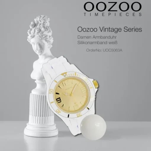 Oozoo Damen Armbanduhr Vintage Series Analog Silikon weiß UOC5063A