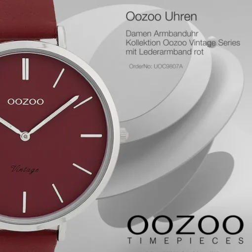 Oozoo Damen Armbanduhr Vintage Series Analog Leder rot UOC9807A