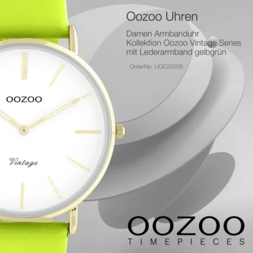 Oozoo Damen Armbanduhr Vintage Series C20305 Analog Leder gelbgrün UOC20305