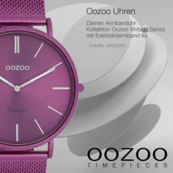 Oozoo Damen Armbanduhr Vintage Analog Edelstahl lila UOC20332