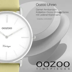 Oozoo Damen Armbanduhr Vintage Series C20301 Analog Leder sand gelbgrün UOC20301