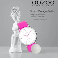 Oozoo Damen Armbanduhr Vintage Analog Leder pink UOC20314