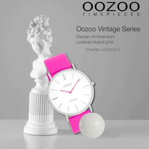 Oozoo Damen Armbanduhr Vintage Analog Leder pink UOC20314