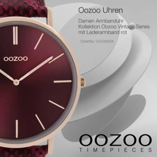 Oozoo Damen Armbanduhr Vintage Analog Leder rot UOC9303A