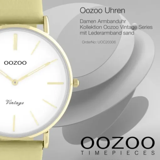 Oozoo Damen Armbanduhr Vintage Series C20306 Analog Leder sand gelbgrün UOC20306