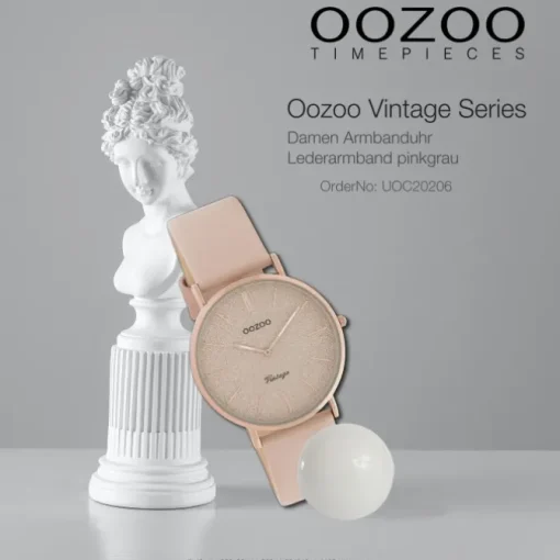 Oozoo Damen Armbanduhr Vintage Series C20206 Analog Leder pinkgrau UOC20206