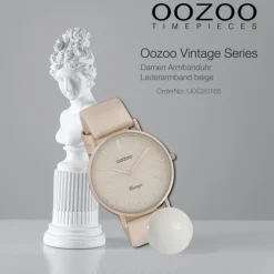 Oozoo Damen Armbanduhr Vintage Series Analog Leder beige rosa UOC20165