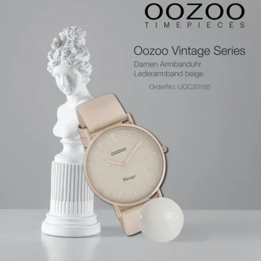 Oozoo Damen Armbanduhr Vintage Series Analog Leder beige rosa UOC20165