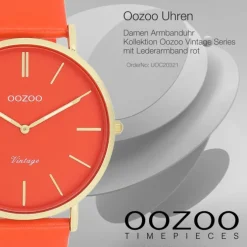 Oozoo Damen Armbanduhr Vintage Analog Leder rot orange UOC20321
