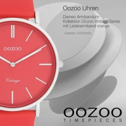 Oozoo Damen Armbanduhr Vintage Analog Leder orange rot UOC20324