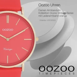 Oozoo Damen Armbanduhr Vintage Analog Leder orange rot UOC20325