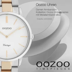 Oozoo Damen Armbanduhr Vintage Series Analog Metall silber rosegold UOC20033