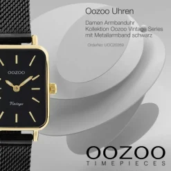 Oozoo Damen Armbanduhr Vintage Series Analog Metall Mesh schwarz UOC20269