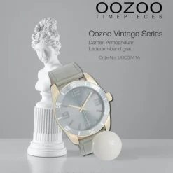 Oozoo Damen Armbanduhr Vintage Series Analog Leder grau UOC5741A