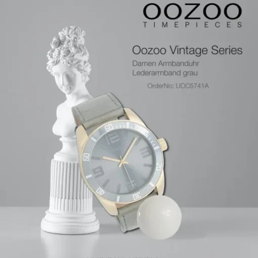 Oozoo Damen Armbanduhr Vintage Series Analog Leder grau UOC5741A