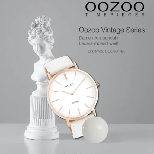 Oozoo Damen Armbanduhr Vintage Analog Leder weiß UOC9314A