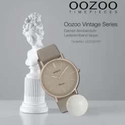 Oozoo Damen Armbanduhr Vintage Series Analog Leder taupe grau UOC20167