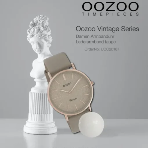 Oozoo Damen Armbanduhr Vintage Series Analog Leder taupe grau UOC20167