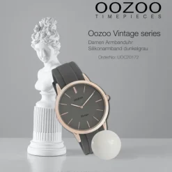 Oozoo Damen Armbanduhr Vintage Series Analog Silikon dunkelgrau UOC20172