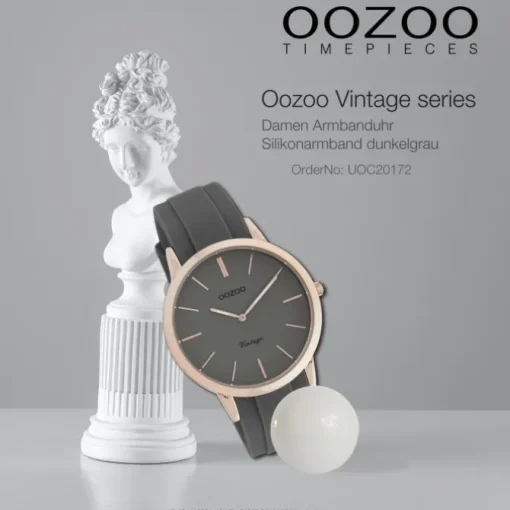 Oozoo Damen Armbanduhr Vintage Series Analog Silikon dunkelgrau UOC20172