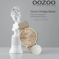 Oozoo Damen Armbanduhr Vintage Series Analog Leder braun grau UOC20333