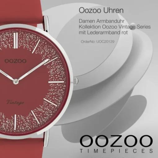 Oozoo Damen Armbanduhr Vintage C20129 Analog Leder rot UOC20129
