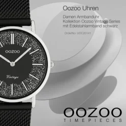 Oozoo Damen Armbanduhr Vintage C20141 Analog Edelstahl schwarz UOC20141