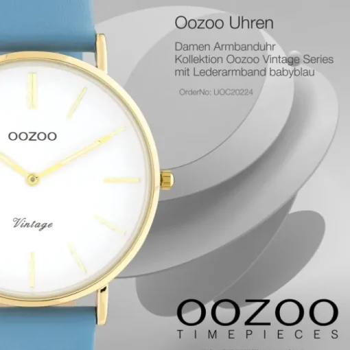 Oozoo Damen Armbanduhr Vintage C20224 Analog Leder babyblau UOC20224