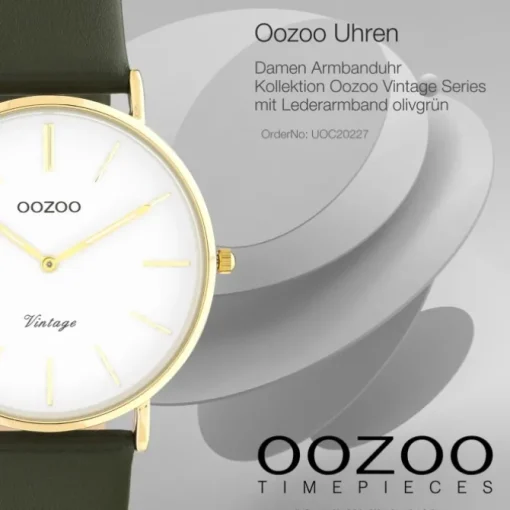 Oozoo Damen Armbanduhr Vintage C20227 Analog Leder olivgrün UOC20227