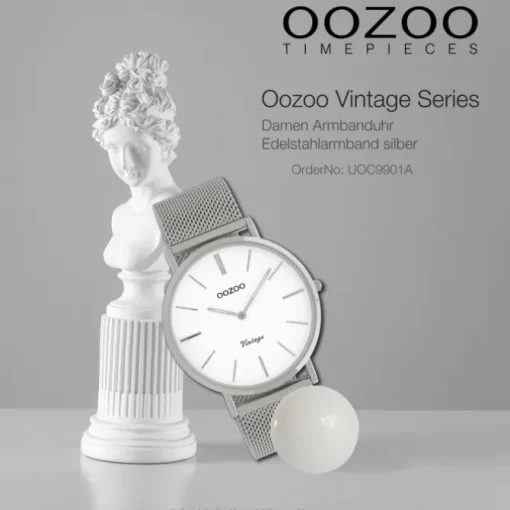 Oozoo Damen Armbanduhr Vintage Series C9901A Analog Edelstahl silber UOC9901A