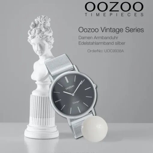 Oozoo Damen Armbanduhr Vintage Series C9938A Analog Edelstahl silber UOC9938A
