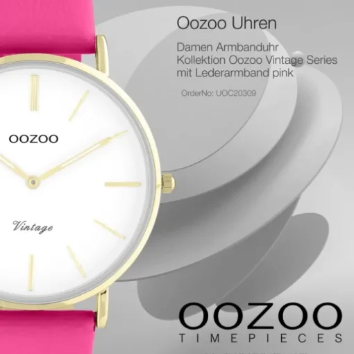 Oozoo Damen Armbanduhr Vintage Series C20309 Analog Leder pink UOC20309