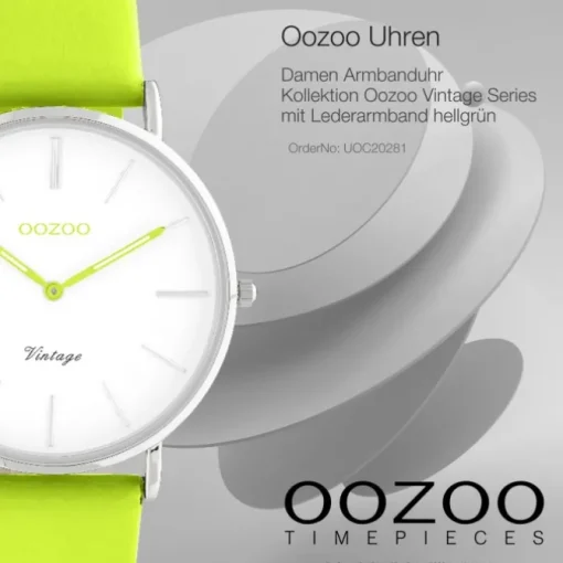 Oozoo Damen Armbanduhr Vintage Series Analog Leder hellgrün UOC20281