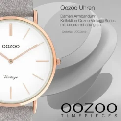 Oozoo Damen Armbanduhr Vintage C20151 Analog Leder grau UOC20151