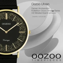 Oozoo Damen Armbanduhr Vintage Series Analog Metall Mesh schwarz UOC20188