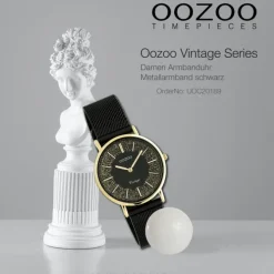 Oozoo Damen Armbanduhr Vintage Series Analog Metall Mesh schwarz UOC20189
